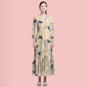 Anchor Amelia Floral Print V-Neck Maxi Dress Large NWT